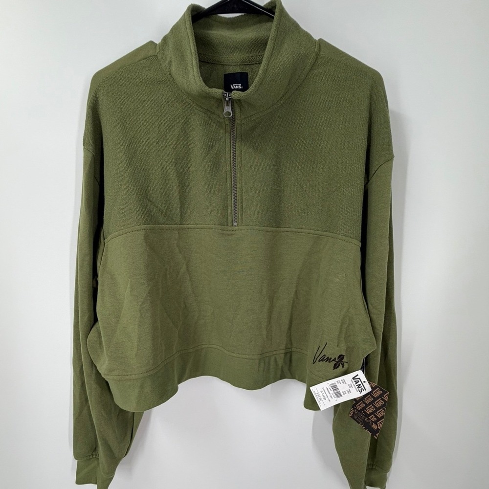 Vans‎ Womens XL Olive Green Outware Nvlty Half Zip Cropped Pullover VN000MF7ZBF